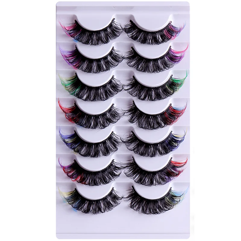 7 pairs of colored false eyelashes russian roll D-curve fluffy soft comics natural thick curled eyelash extension makeup tool