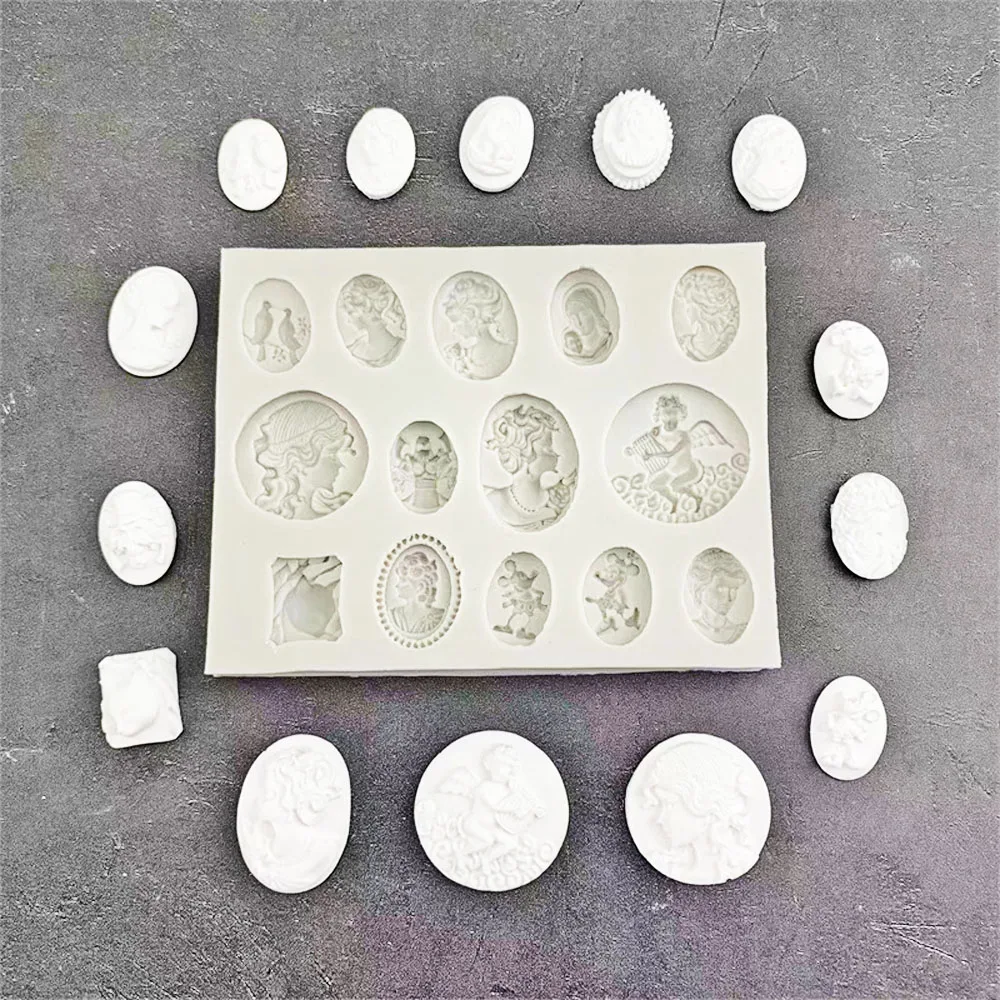 Goddess Angel Silicone Fondant Mold European Vintage Relief Head Portrait Gemstone Sugar Art Chocolate Cake Baking Mould Clay