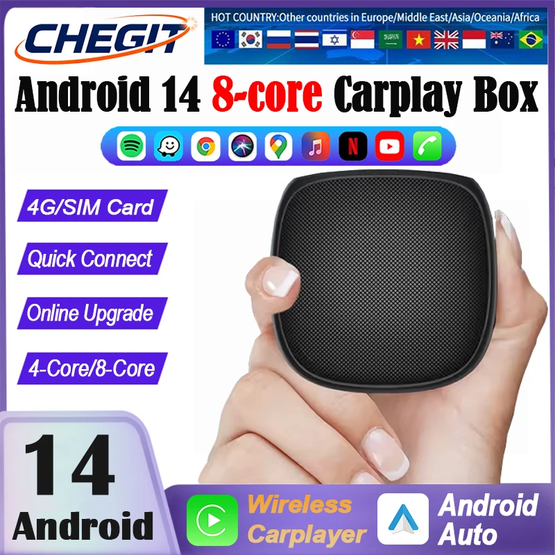 Android 14 TV Box 8-Core Wireless CarPlay AI Box Android Auto Adapter 4G LTE Plug & Play For Youtube Nexflit Car Assecories