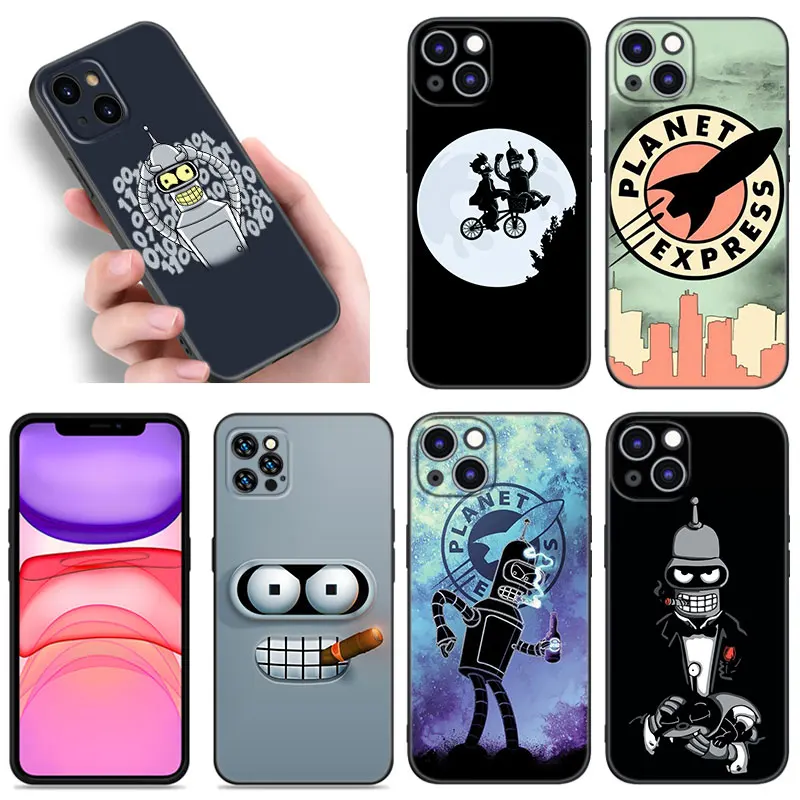 Cute F-Futuramas Black Silicone Phone Case For Apple iPhone 12 13 Mini 11 14 15 16 Pro Max 7 8 Plus Shell Cover