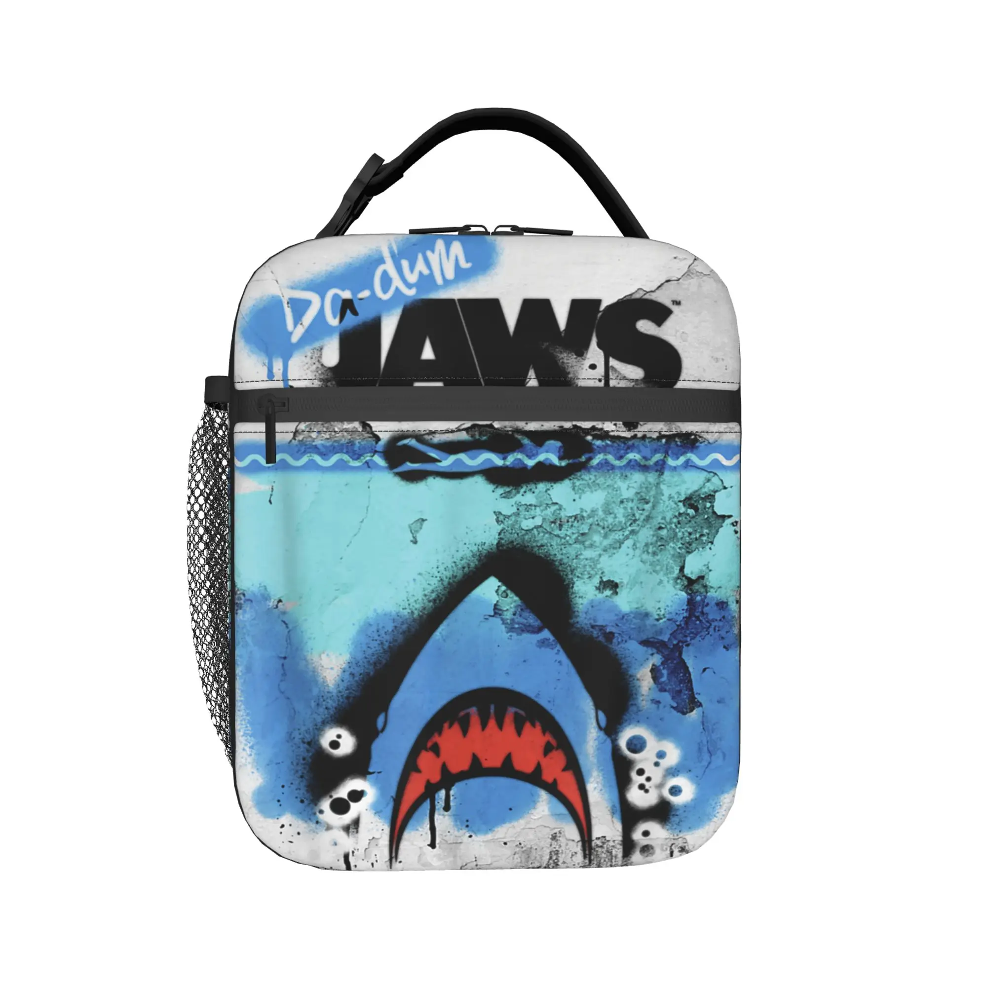 Jaws 50th Anniversary Poster Da-Dum Graffiti Style Lunch Bag For Outdoor Picnic Print Lunch Box Casual Oxford Tote Food Bags