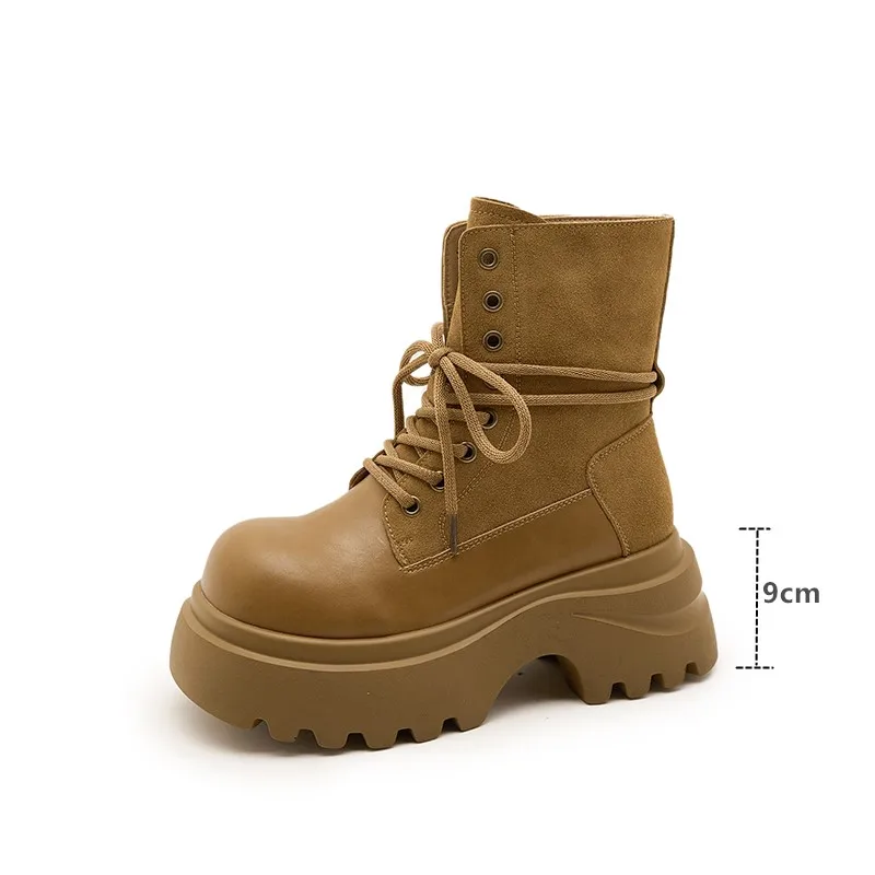 Women's Ankle Boots  2025 New Thick-soled Casual Boots Women Boots Large-Size Round-Toe Motorcycle Boots female