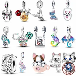 100% 925 sterling silver kitten pendant charm beads suitable for Pandora original bracelets, ladies DIY jewelry gifts, parties,