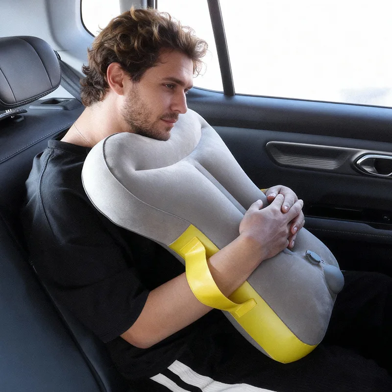 Throw Pillows Pressing Inflatable Pillow Standing Headrest Travel Pillow Portable Airplane Car Prone Sleeping Tourism
