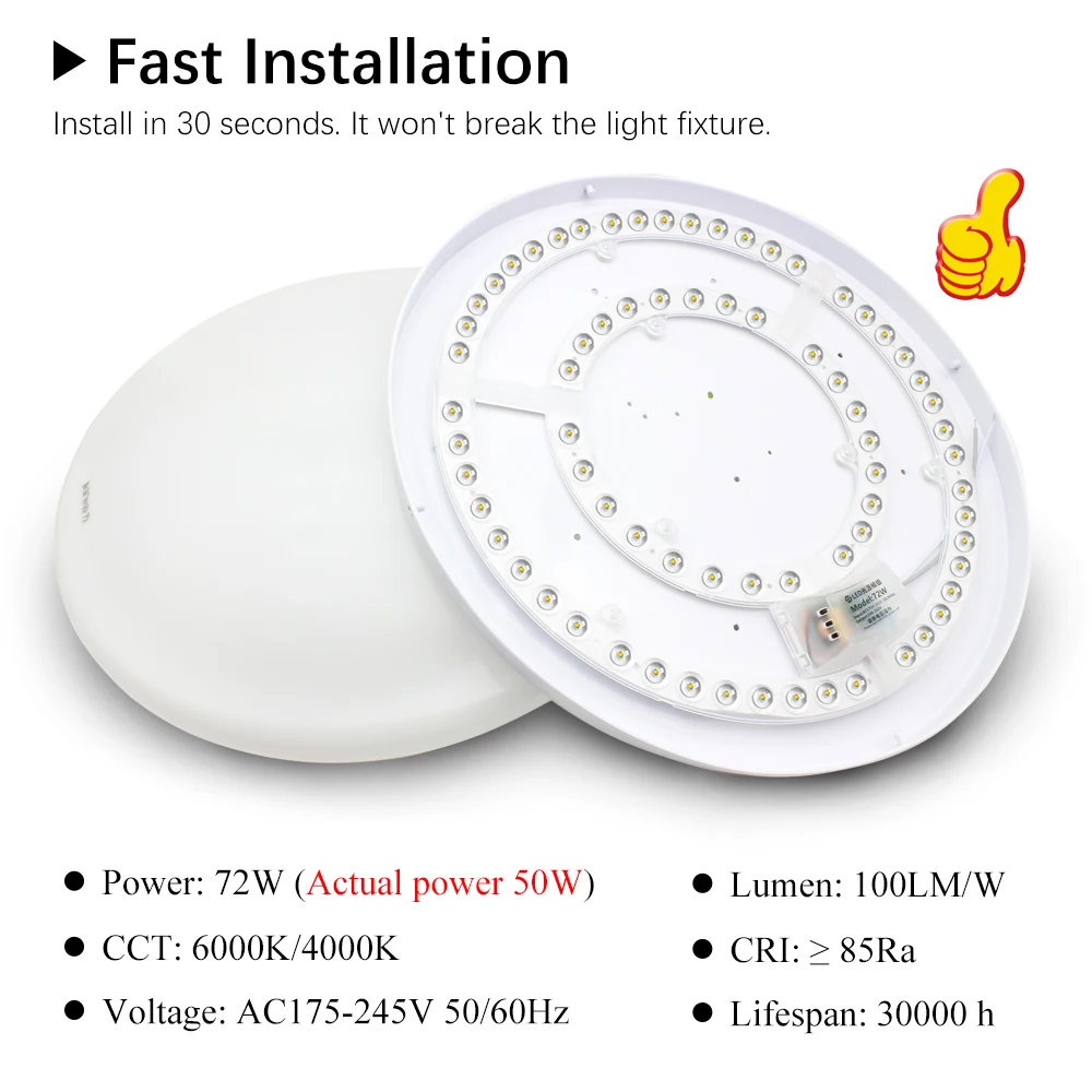 Imagem -06 - Painel de Led 220v Substituição de Luz de Teto Módulo Led 72w Círculo Redondo Placa de Painel de Luz 6000k 4000k Módulo para Luzes de Ventilador de Teto