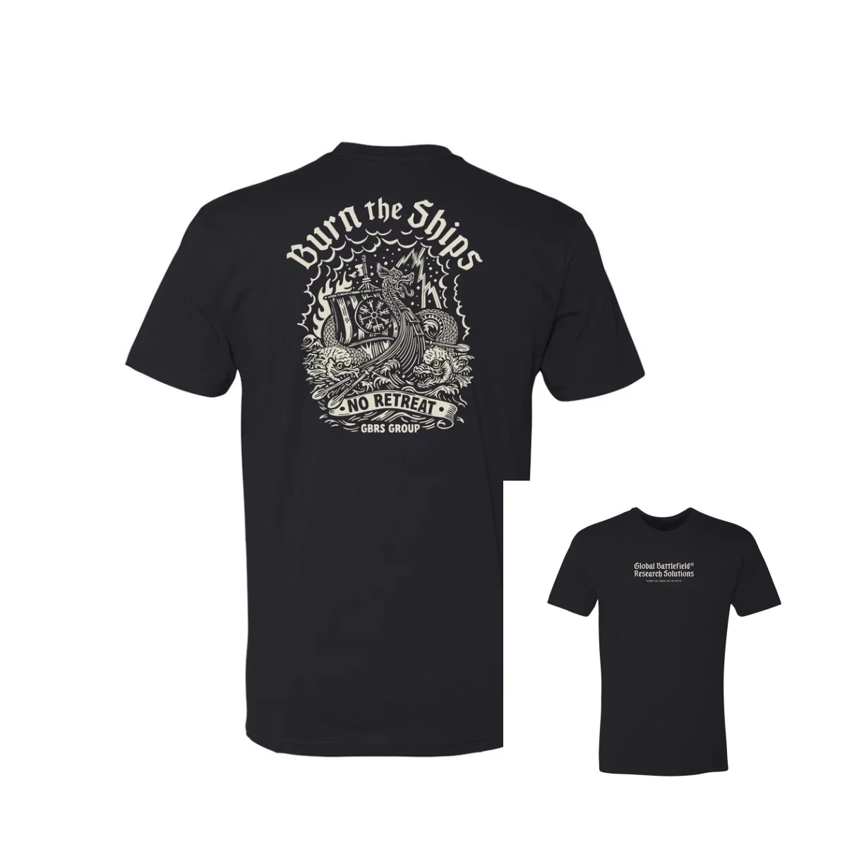 2026 Men's Vintage Viking Ship Graphic T-Shirt _Burn The Ships_ Print 2026 Summer Black Cotton Oversized Streetwear Tee