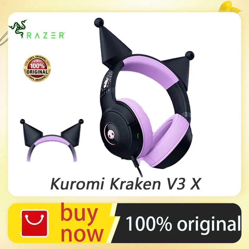 

New Original Razer Sanrio Kuromi Edition USB Wired Headset HyperClear Cardioid Mic TriForce 40 mm Drivers-Kraken V3 X headset