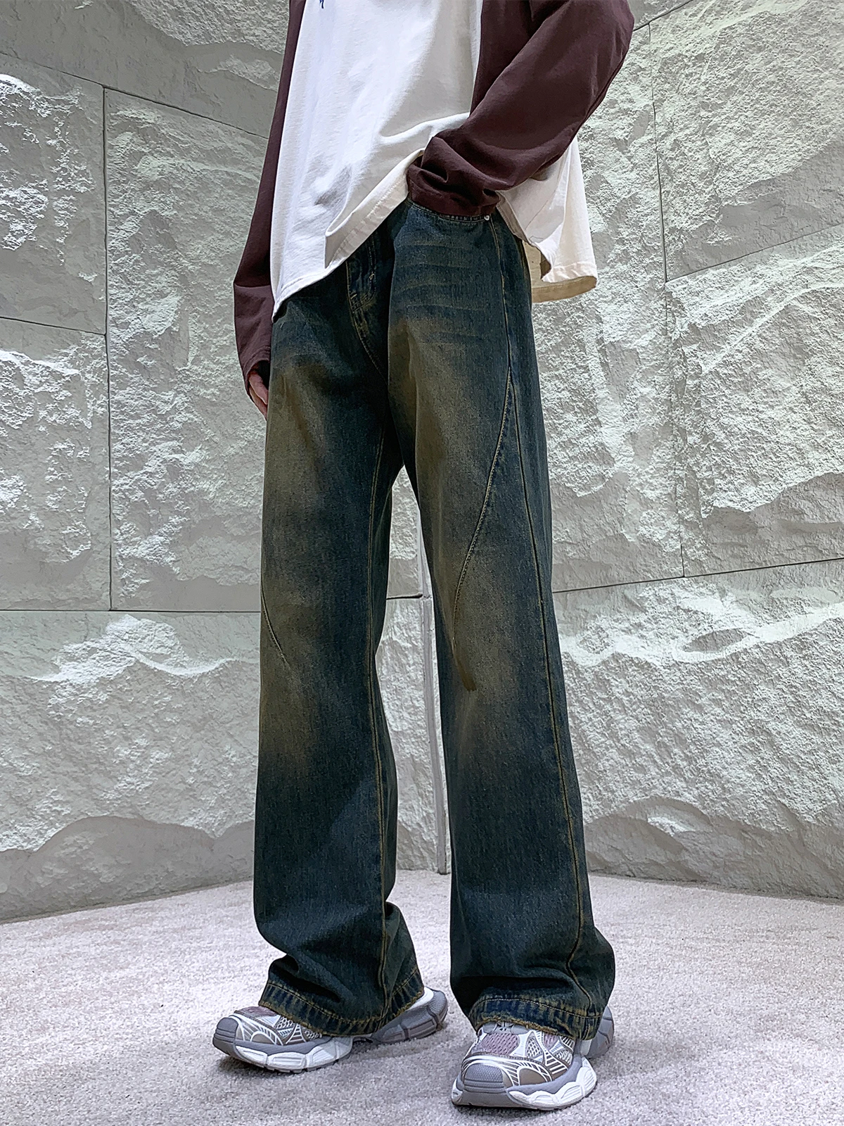 

American Style Vintage Cleanfit Men's Jeans Spring Autumn Washed Loose Versatile Straight Leg Micro Flared Pants