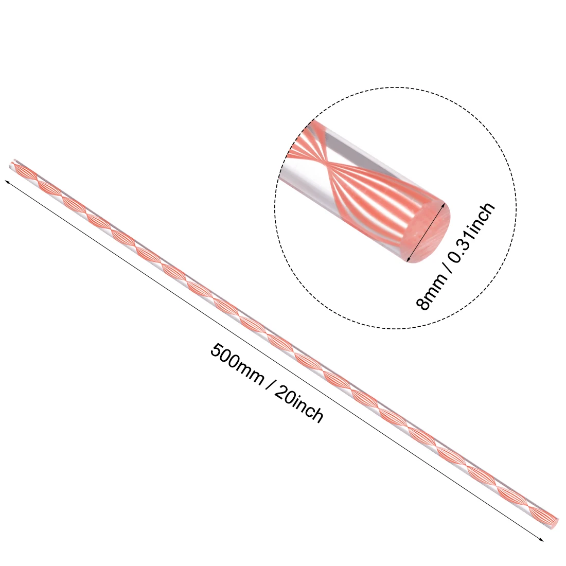 8/10x500mm Acrylic Rod Spiral Pink/Dark Purple/Green Line Solid Plastic PMMA Bar Stick Plexiglass Rods For Lighting Accessories