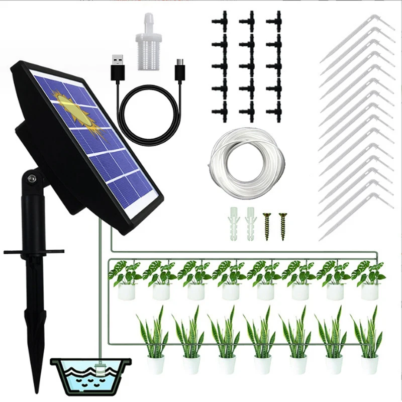 

Solar Automatic Drip Irrigation System Kit Plant Water Machine with Anti Siphon for Garden Outdoor Indoor Green Plant Water