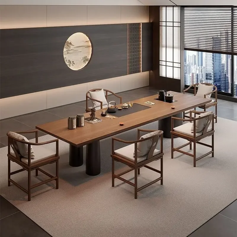 Modern tea table, solid wood tea table and chair combination, simple and light luxury, high-end home use