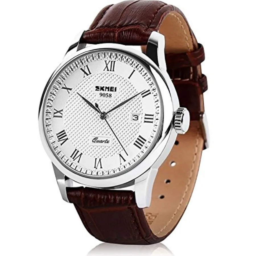 

Mens Leather Band Quartz Watch, Men's Analog Business Working Roman Numeral Casual Waterproof Watches with Calendar Date Daily
