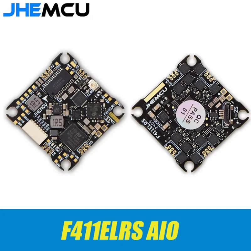 

JHEMCU F411ELRS AIO Flight Controller ICM42688-P OSD BLHELI_S 1-2S 12A 4in1 ESC ELRS 2.4G M3,25,5X25,5 мм для RC FPV Drone