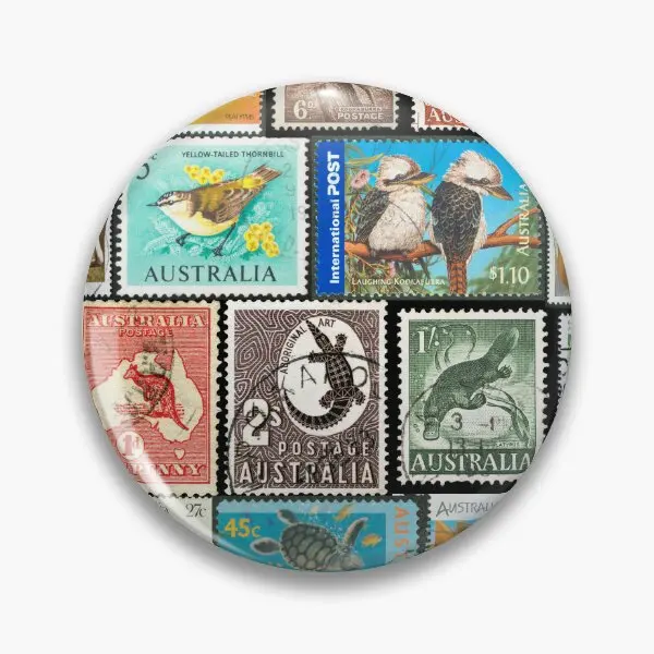 Australian Animal Stamp Collage  Soft Button Pin Creative Funny Cute Lover Gift Brooch Collar Lapel Pin Jewelry Decor Fashion