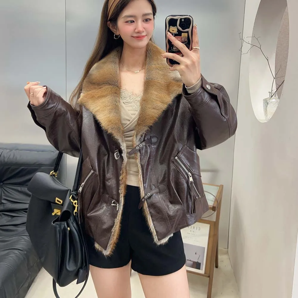 Chaqueta de lujo con cuello peludo, abrigos cálidos de manga larga, cárdigan de invierno, ropa de abrigo gruesa de plumas de ganso