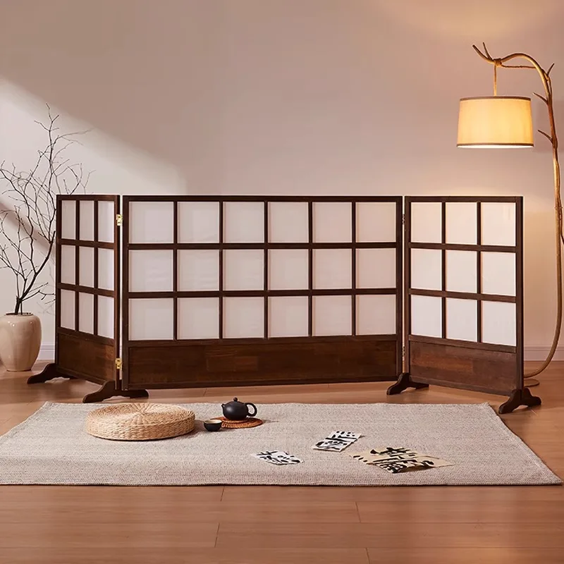 New Chinese screen, retro partition, solid wood foldable, simple bedroom occlusion, thick border