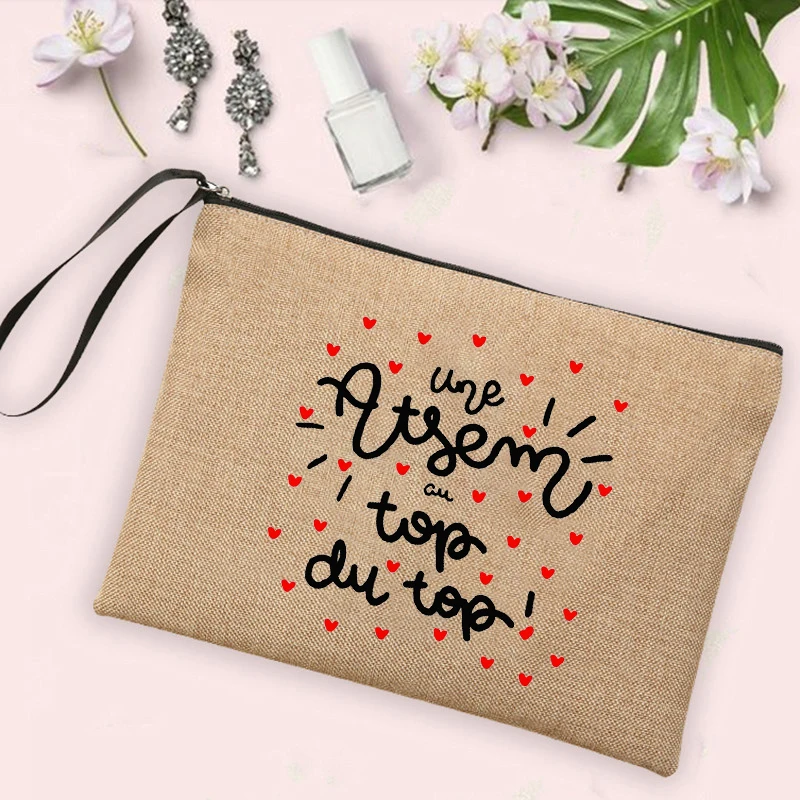 Linho Zipper Pouch Cosmetic Bag A Super Atsem Printed Melhores Presentes para Atsem Mulheres Neceser Maquiagem Bag Travel Higiene Pessoal Organizer