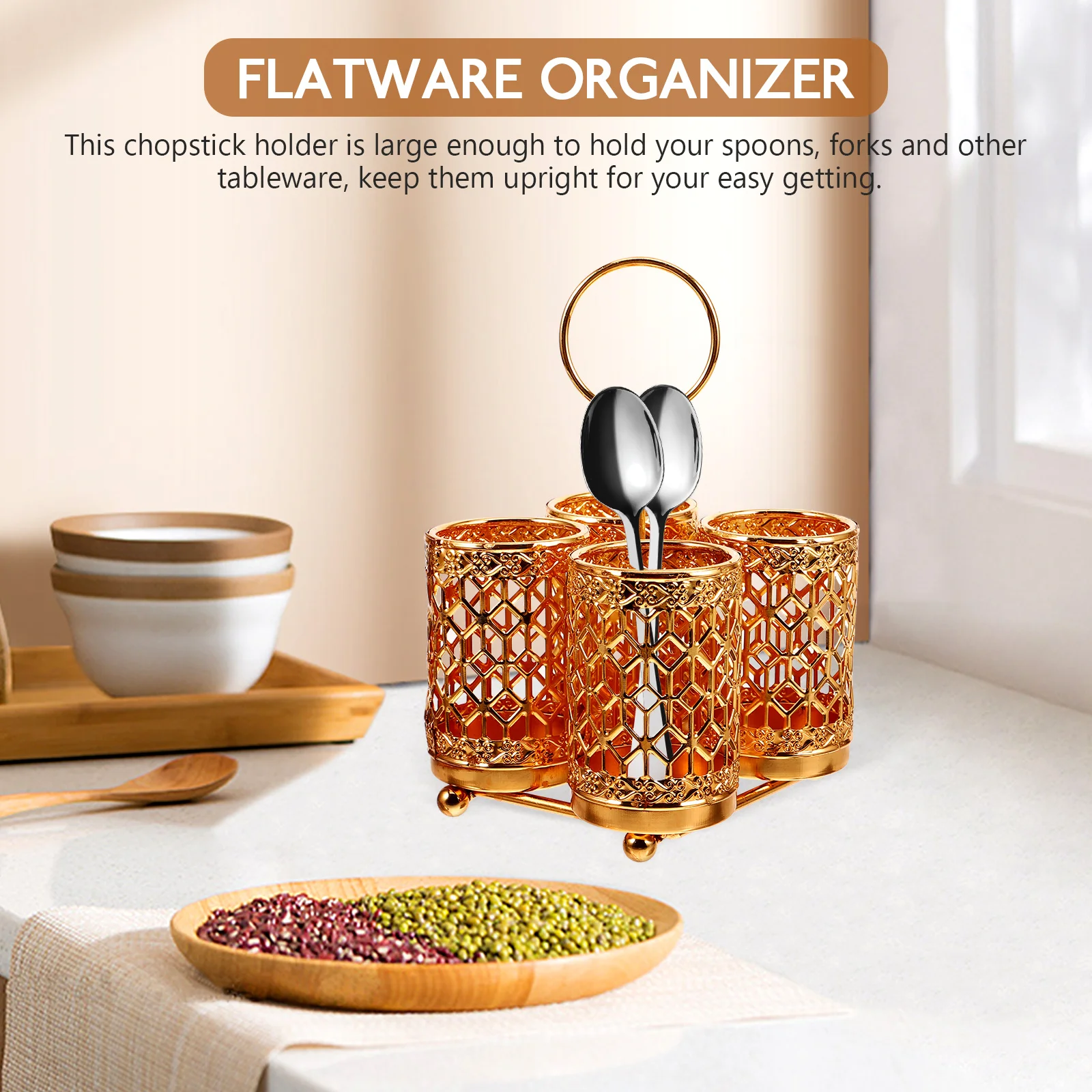 

Multi-tube Silverware Holder Rotating Kitchen Utensil Organizer Sturdy Metal Chopstick Basket Drying Stand Storage Solution
