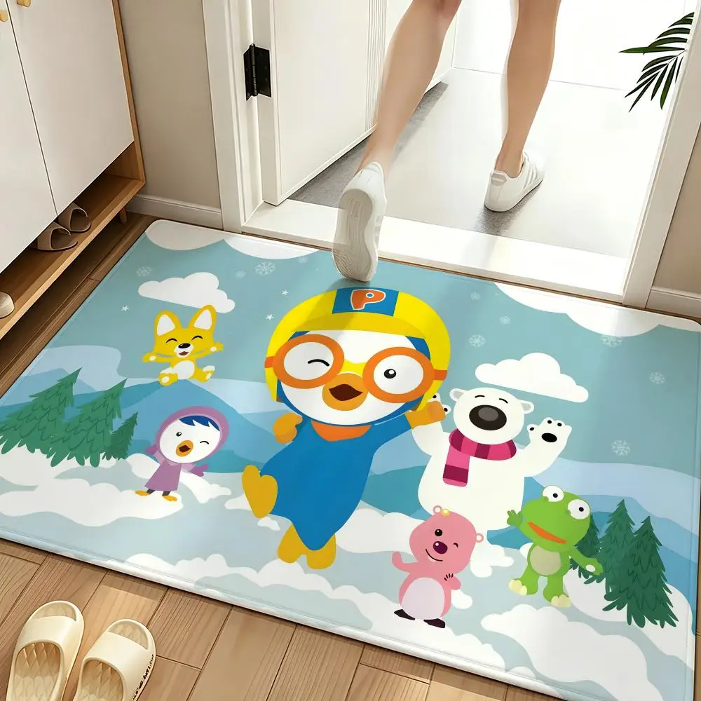 Cartoon P-Pororo-O Floor Mat Soft Flannel Entrance Door Mat Non Slip Absorbent Bathroom Bedroom Floor Rug