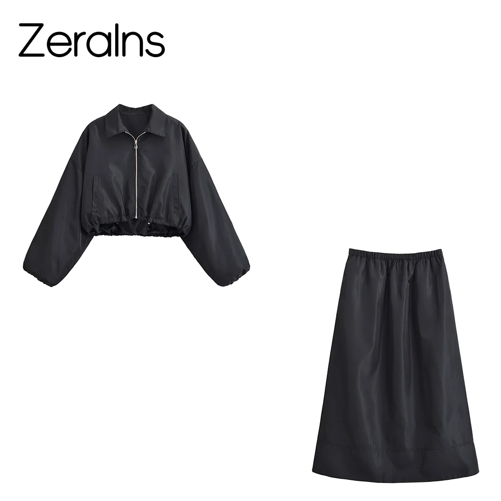 ZERAINS 2025 Herbst neue Damenbekleidung Retro lose lässig einfache Jacke Jacke mittellanger halber Rock Set