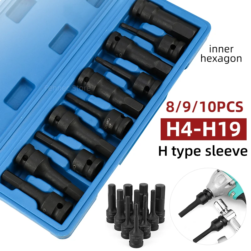 Impacto Hex Driver Bit Grupo Drive Allen Bit Socket H-tipo Manga Bit Cabeça Air Cannon Chave de Fenda H4-h19 2