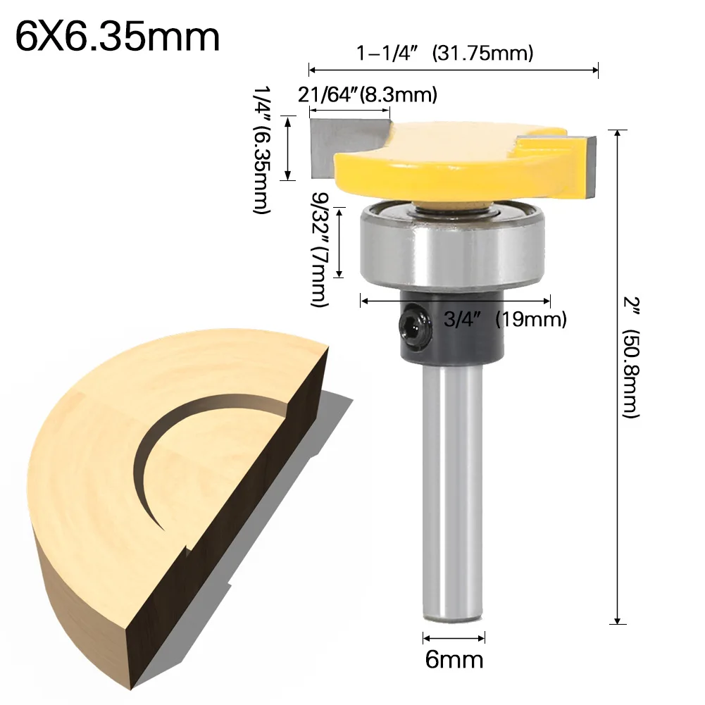1PC 1/4" 6.35mm 6mm Shank Milling Cutter Wood Carving Handle Belt Bearing T Cutter Slotting Knife Router Bit Carpenter's Cutters