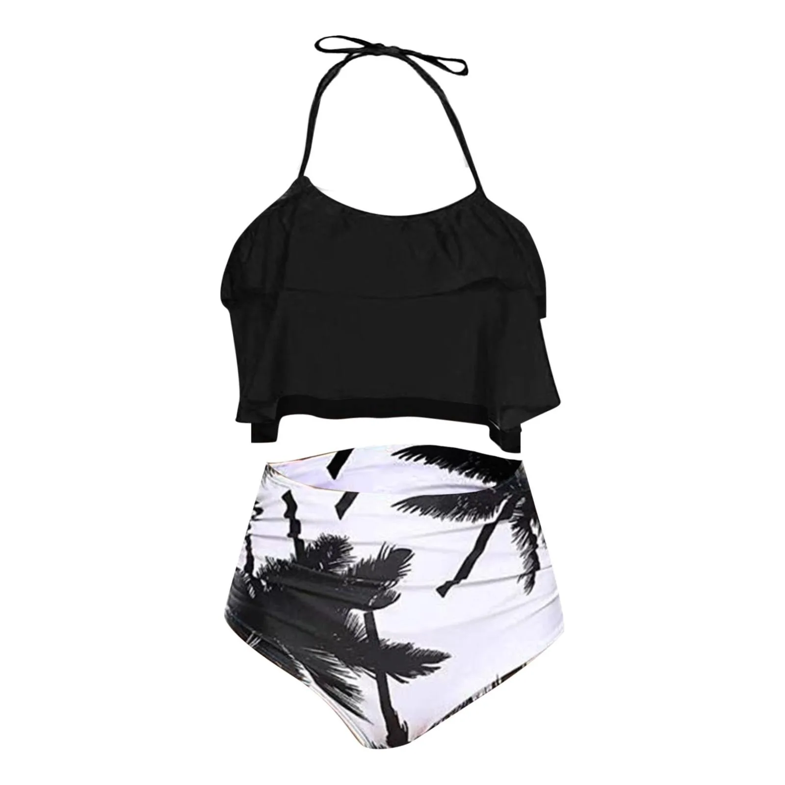 Ladies Summer Casual High Waist Retro Suspenders Halter Neck Polka Dot Leaf Printing Split Bikini Mens Bikini Briefs Underwear