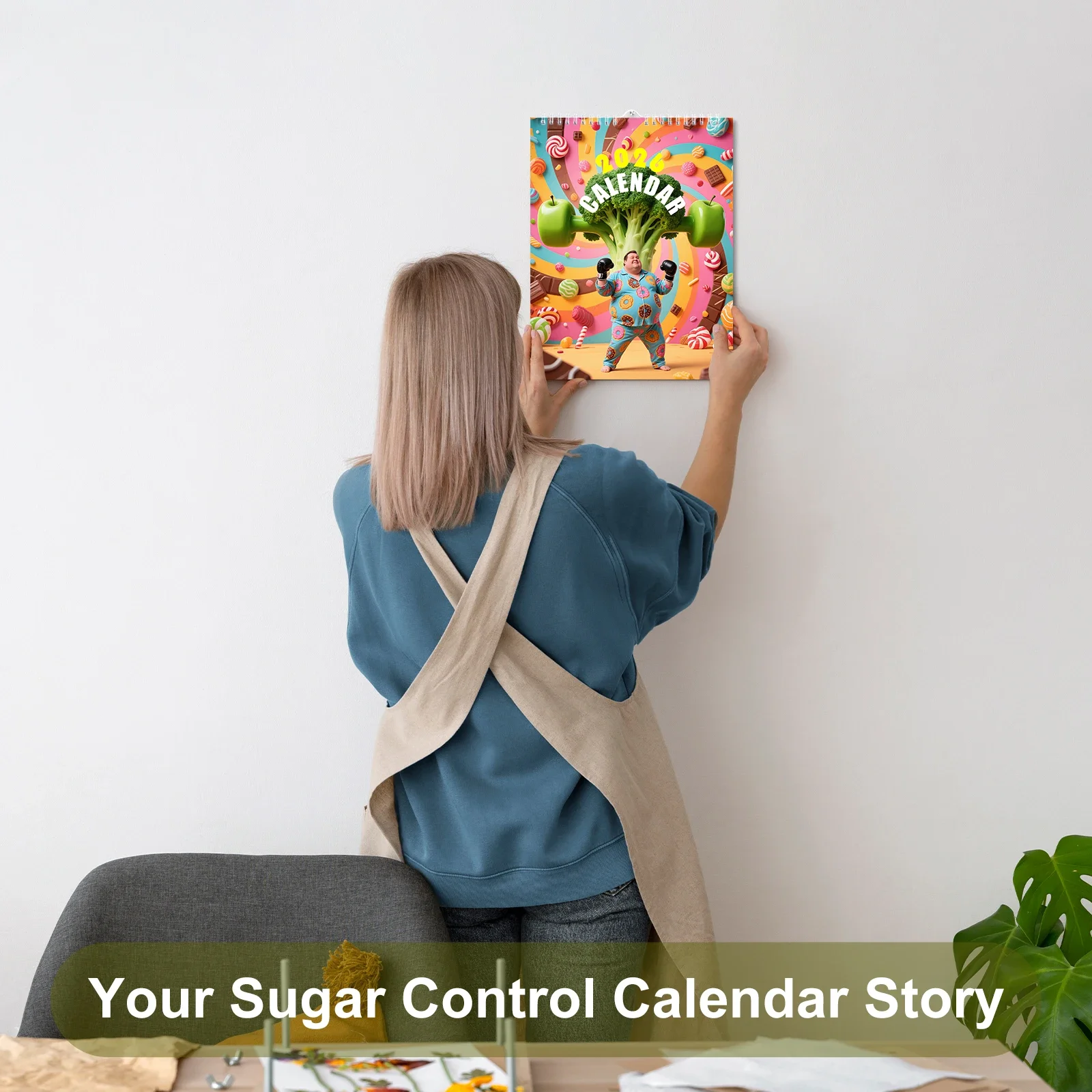 Calendrier de suivi du sucre dans le sang 2026 pour la planificateur de gestion de la santé des diabétiques avec journal de glucose et rappel de régime, décor mural suspendu