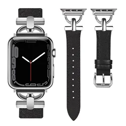 Leather Slim Watchband For Apple Watch Band 49mm 41MM 45MM 40mm 44mm 38mm 42mm Series 8 7 SE 6 5 4 Woman Thin Correa Wrist Strap