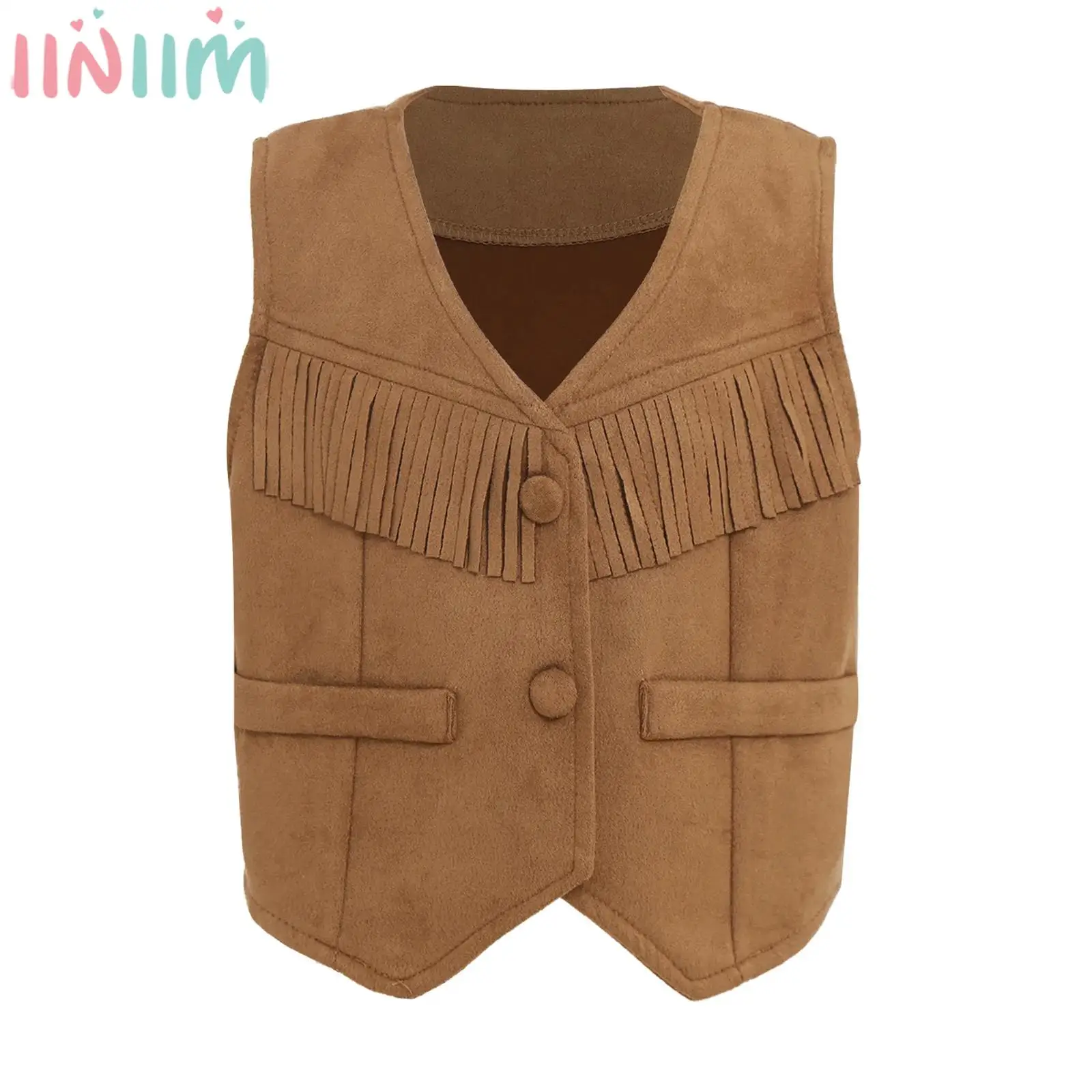 

Kids Boys Girls Western Cowboy Cosplay Costume Vintage Faux Suede Tassels Vest Waistcoat for Halloween Theme Party Carnival