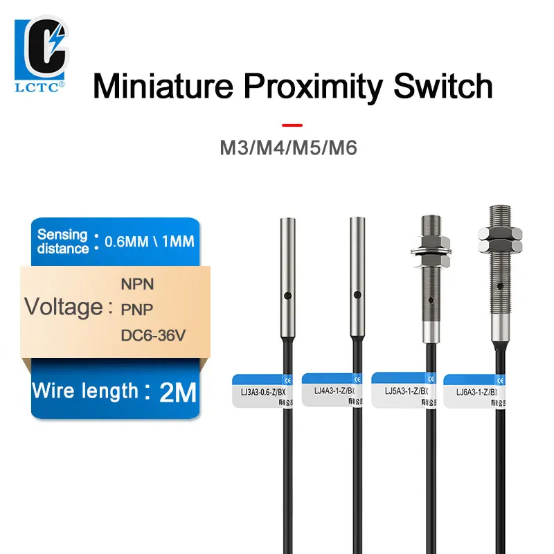 

M3, M4, M5, M6, Miniature, Inductive Proximity Switch, Small Metal Sensor, Two or Three Wire, NPN/PNP, DC 24V,NO/NC