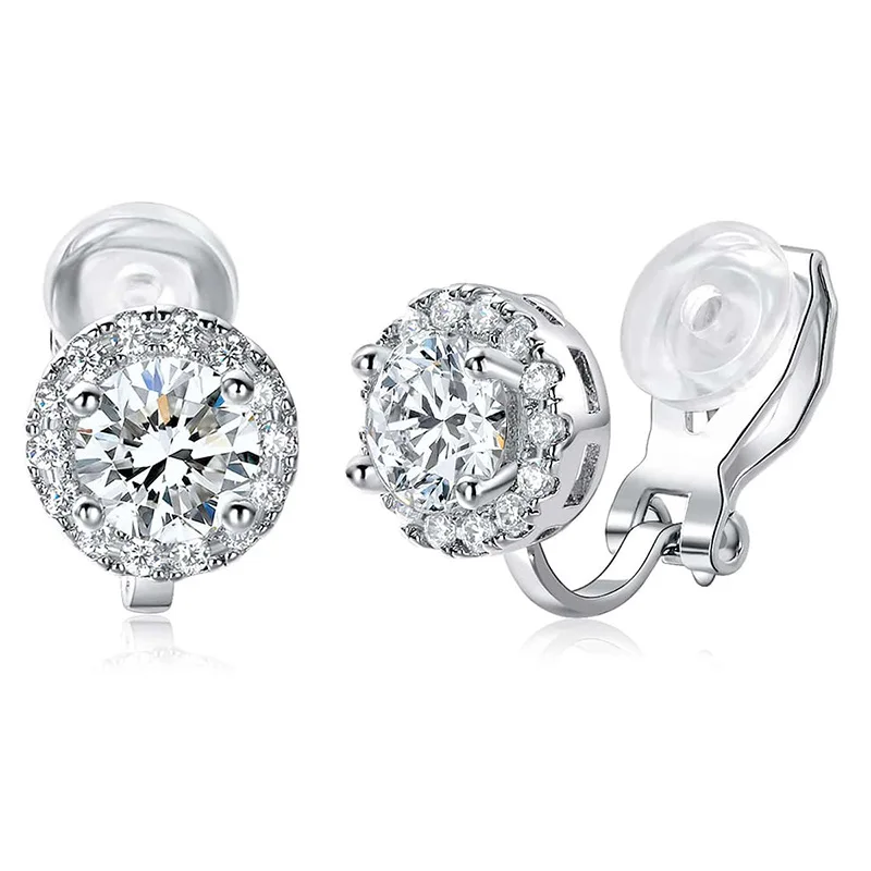 

Apexelle Fashion Jewelry Copper Earrings Round Zirconia Halo Setting No Ear Piercings Clip Earrings For Women Jewelry