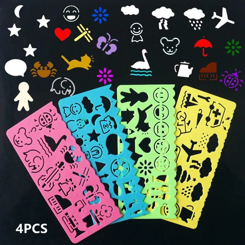 4 Pcs Cartoon Children Speed Hua Chi Drawing Painting Template Ruler Hua Chi Ruler Stationery Student School Supplies