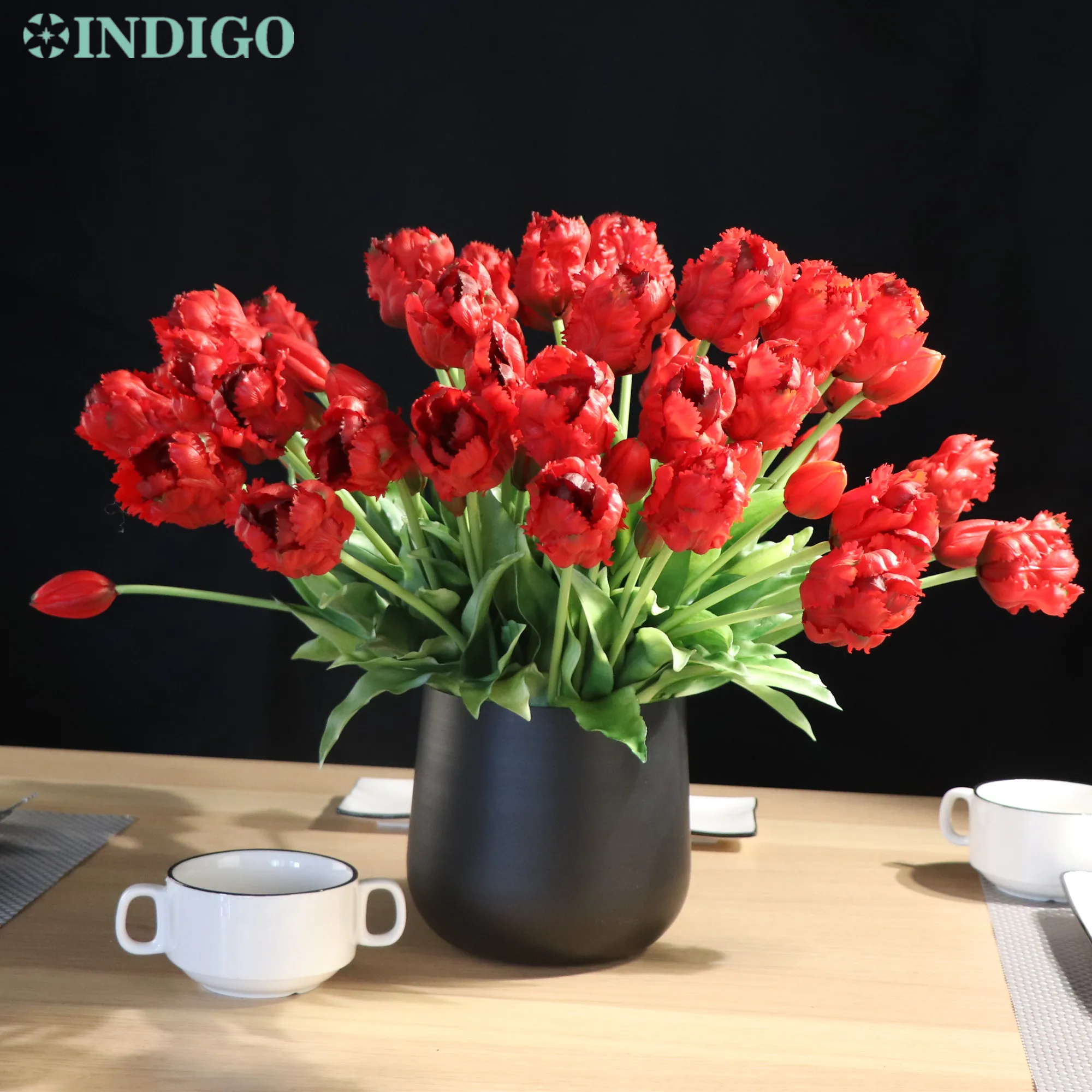 INDIGO-Artificial Parrot Bouquet, Multiple Petals, Red Tulip, Real Touch, Solid Silicone, Wedding Decor (3 Flowers+2 Bud/Bundle)