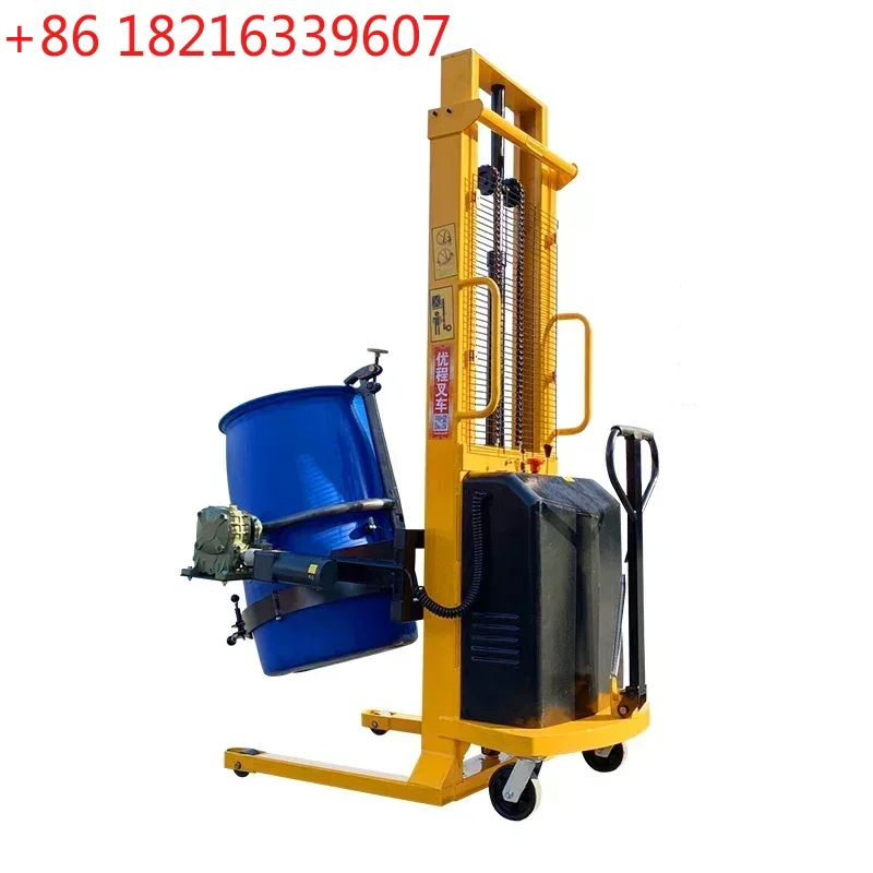 Electric hydraulic oil drum, unloading truck, rising and flipping truck, iron drum.
