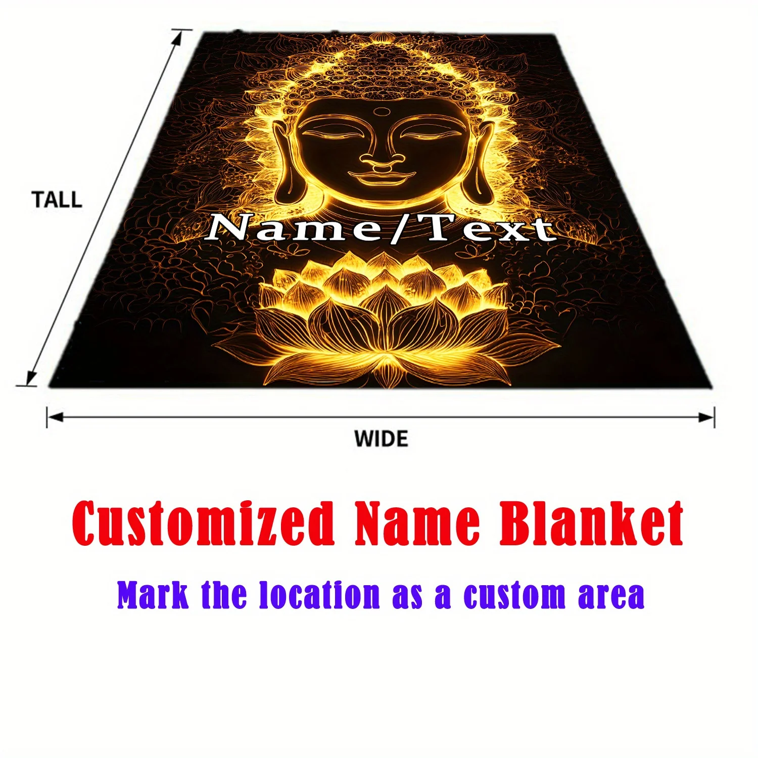 اسم مخصص حالمة الذهب بوذا بطانية خفيفة الوزن الفانيلا الفراش المنزلي مع تصميم لوتس لينة ودافئة الرقمية المطبوعة