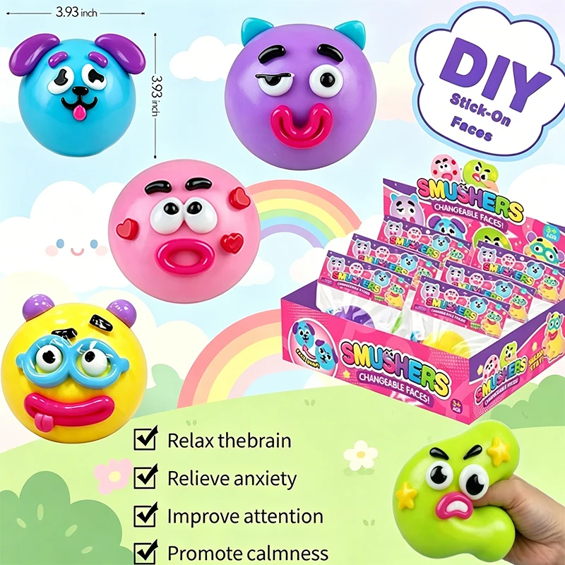 Abstract Wacky Dog Face Expression DIY Stress Ball Safety Non-toxic Multicolored Relief Pressure Heal Relax Desk Accessory Gift