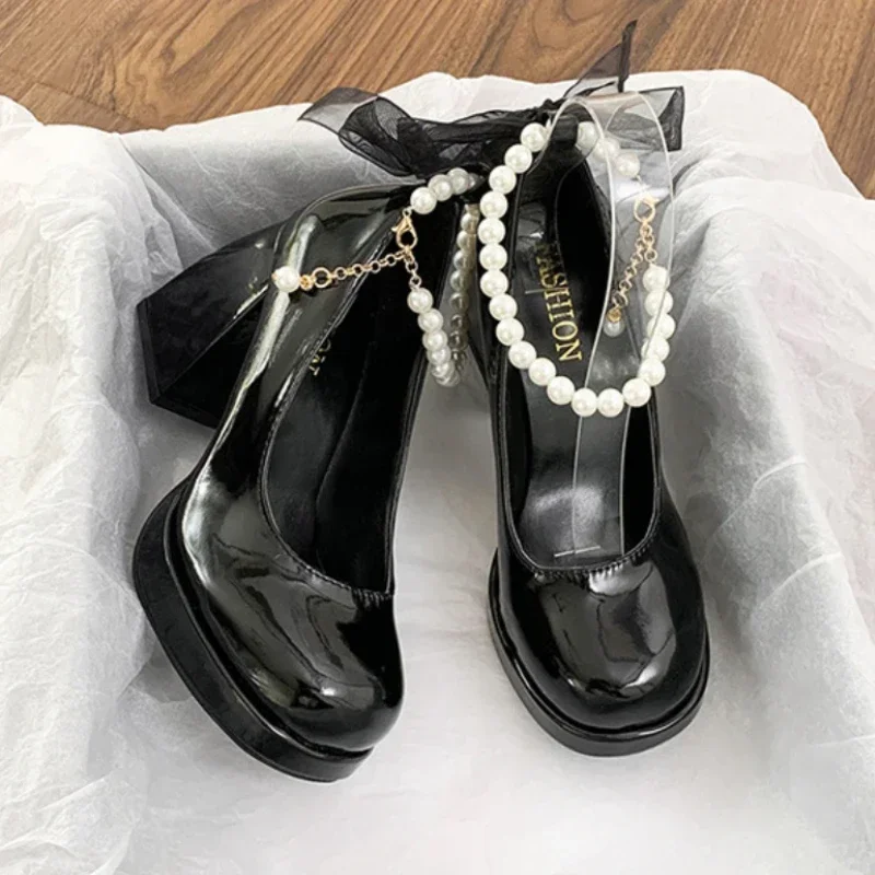 Womens High Heels Mary Jane Shoes Elegant Pearl Party Banquet Shoe Platform High Heel Single Shoes for Women Wedding Dress Shoes