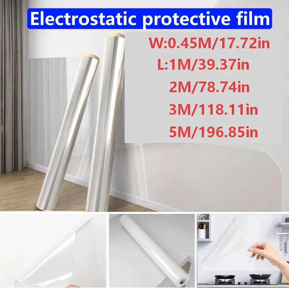 1Roll 0.45x1/2/3/5M Transparent Electrostatic Protective Film Self Adhesive Oil Proof Wall Sticker Wallpaper Film Home Decor