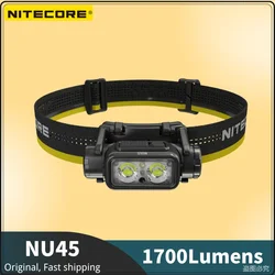 NITECORE NU45 1700 루멘 헤드램프, 내장형 4000mAh 배터리, C 타입 충전식 헤드라이트, 야간 달리기 및 캠핑용, 흰색 및 적색 조명