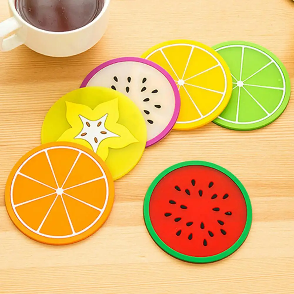 Jelly Color Fruit Shape Coasters Creative Skid Insulation Silica Gel Cup Mat Holder Tableware Decor Pad TableMat