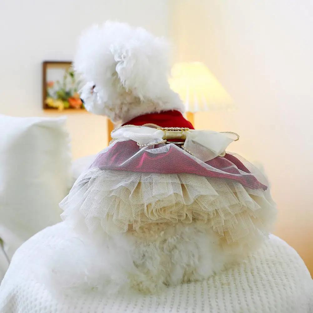 Dog Princess Costume,red green,Dog Princess Dress With Bow Decoration And Traction Ring,For Small Medium Dogs,Pet Supplies