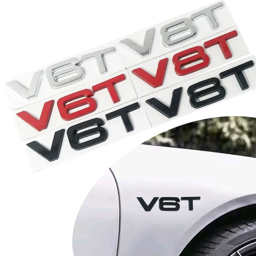 

V6T V8T Metal Sticker Car Door Styling Fender Side Body Emblem Tail Trunk Fender Badge Window 3D Decal Universal Accessories