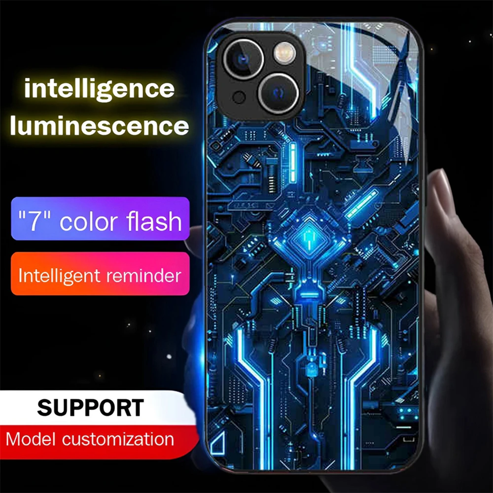 

Luxury Blue Chip Pattern LED Light Luminous Phone Case Glitter Cover For Samsung S25 S24 S23 S22 S21 S20 FE Note10 20 Plus Ultra