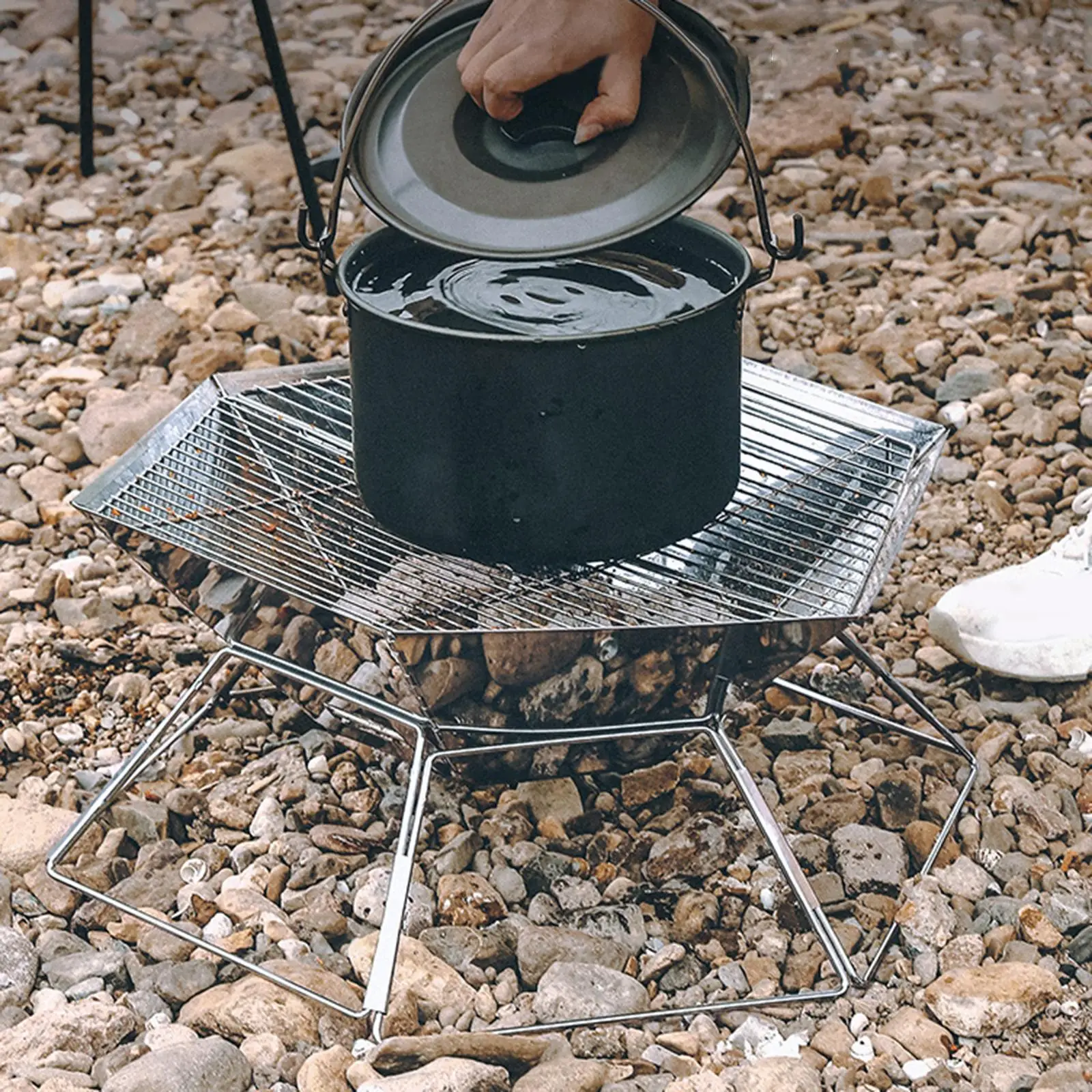 

Portable Camping Stove Collapsible Stainless Wood Burning Campfire Rack Cooking Stand for BBQ Backyard Patio