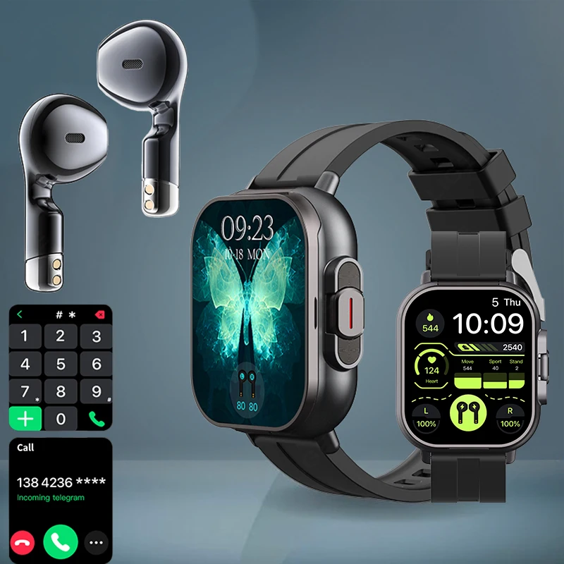 GPS Smart Watch TWS 2-in-1 Headset Bluetooth Call Heart Rate Blood Pressure Health Monitor Headphones Play Music with Earphones