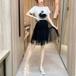 2 Pieces Sets For Women Beach Skirt Kawaii Short Sleeve Vintage Korean Style Promotion Clothing Trend 2024 Luxury Woman Outfit