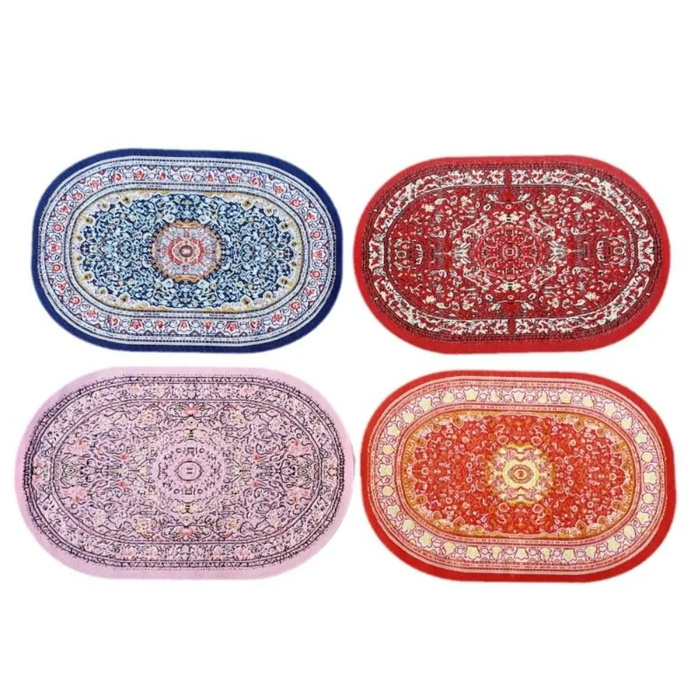 Toy Multicolor Dollhouse Carpet Floral Pattern Oval Round Miniature Weaving Rug Scene Model Playing House Floor Covering Mat