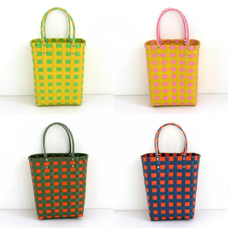 Handwoven Vegetable Plastic Bag Basket Storage Solutions Creative Handbag Decoration Basket Unique Vacation Leisure Bag