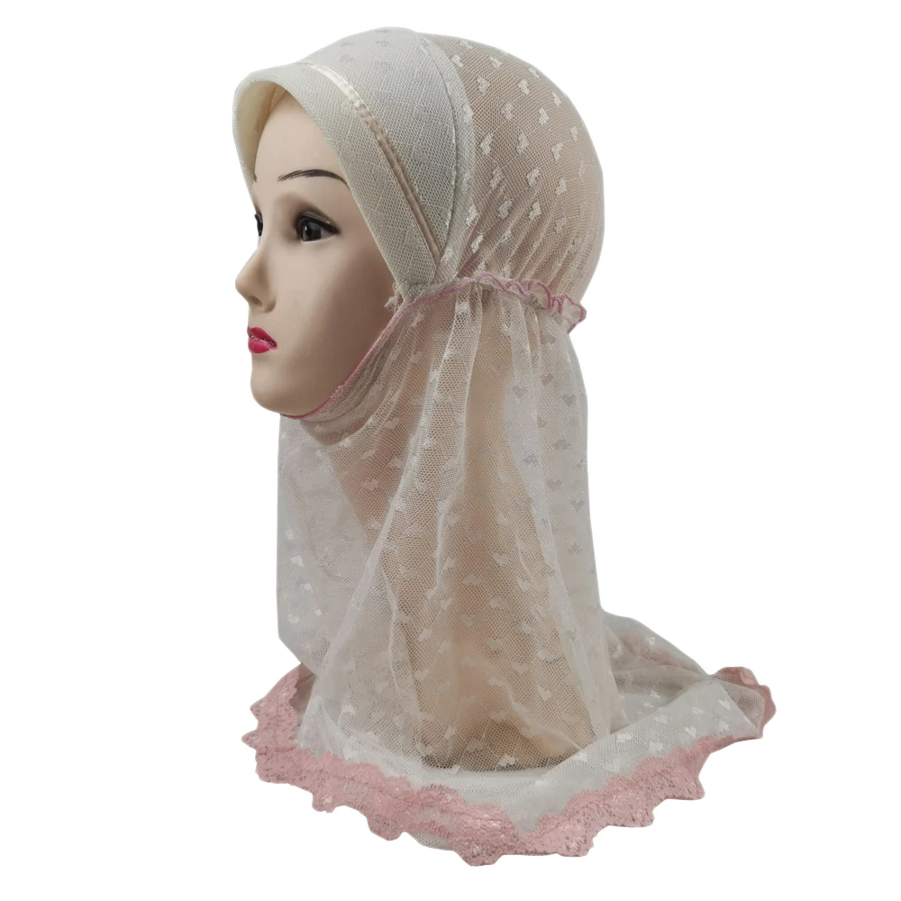 

Girls Islamic Lace Prayer Cap Muslim One Piece Hijab Underscarf Headscarf Shawl Wrap Pull On Turban Instant Headwear Ramadan